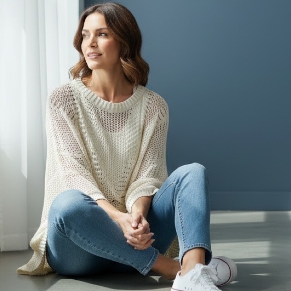 A New Day Cream Open-Knit Poncho - NWT - Picture 3 of 7